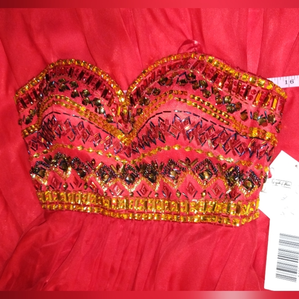 Angela & Alison Prom Formal Dress Red Crystals New